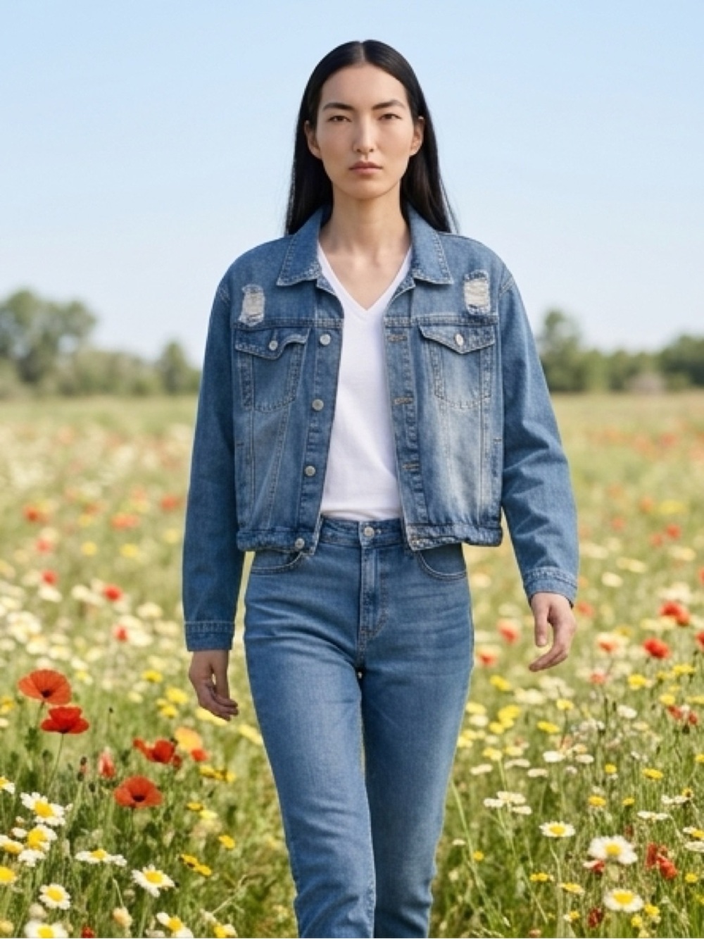 Shein Curve Distressed Denim Jacket Size 3X